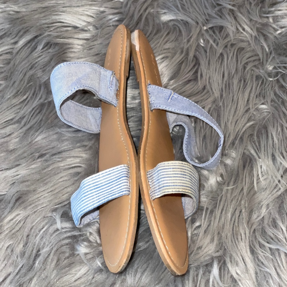 Old Navy Chambray Blue White Striped Double Strap Sandal Slides Size 10 - Picture 3 of 6